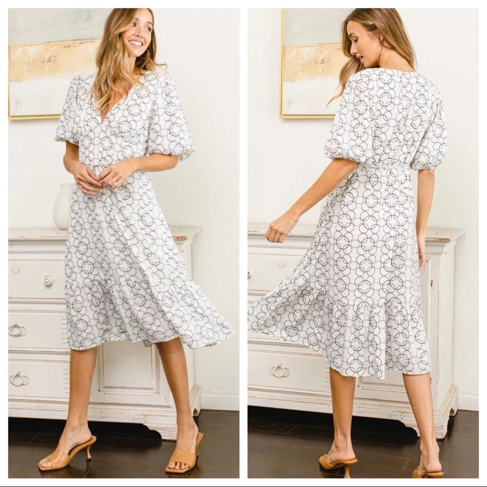 31 Boho Half Sleeve Geometric Print Prairie Dress - Picture 5 of 5
